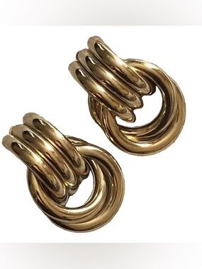 Vintage Givenchy Signed Gold Tone Door Knocker Clip on Earrings.